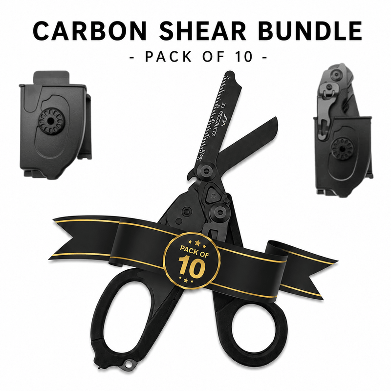 Carbon black trauma shears and holster graphic labeled pack of 10