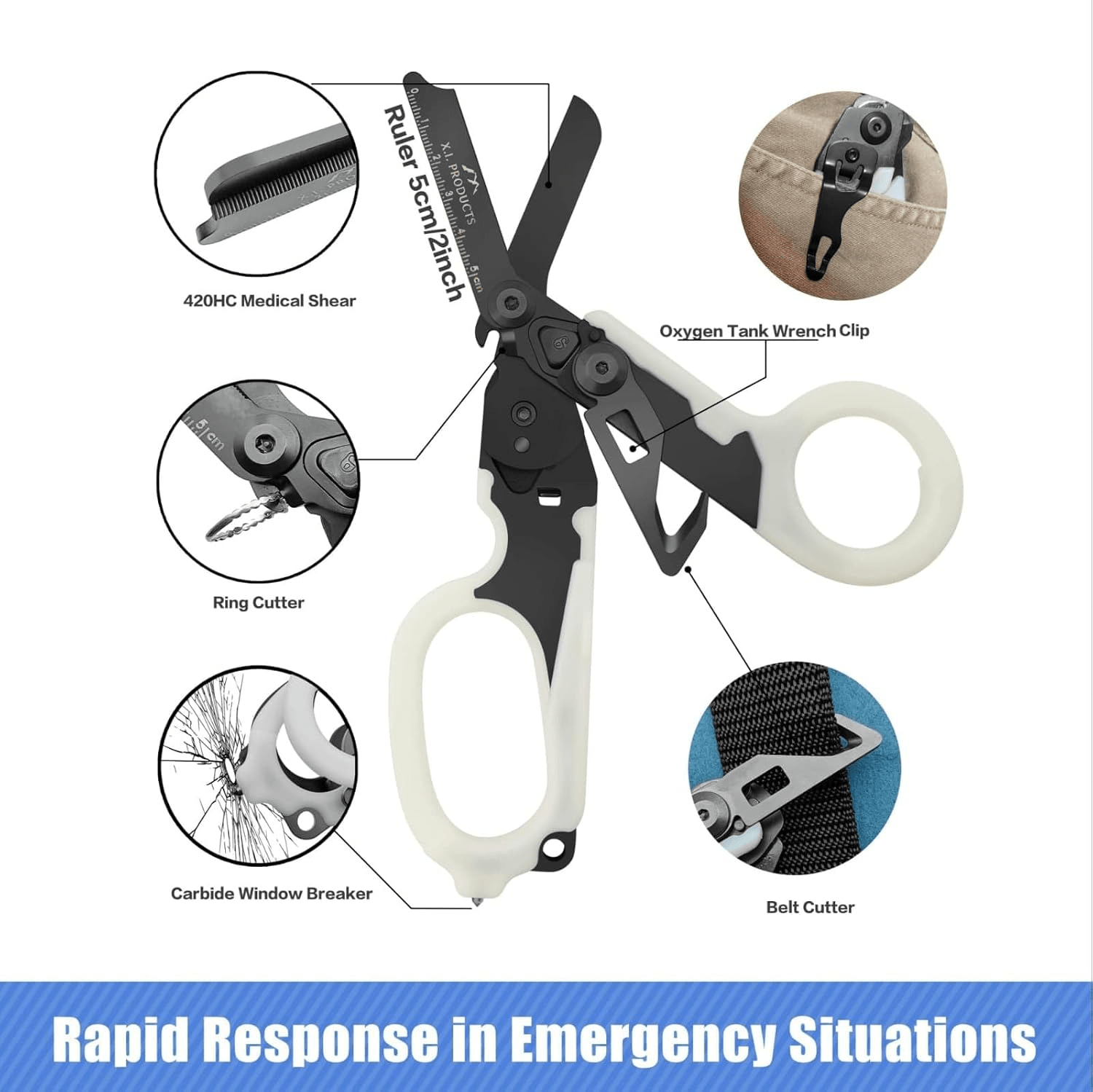 6-in-1 Foldable Trauma Shears (Carbon Duo) - X.I. Products