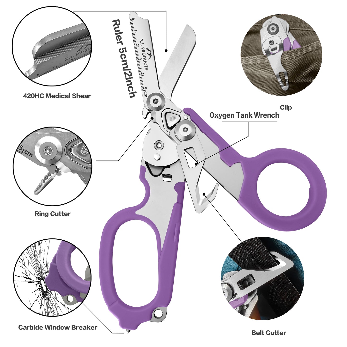 6-in-1 Trauma Shears (Purple)