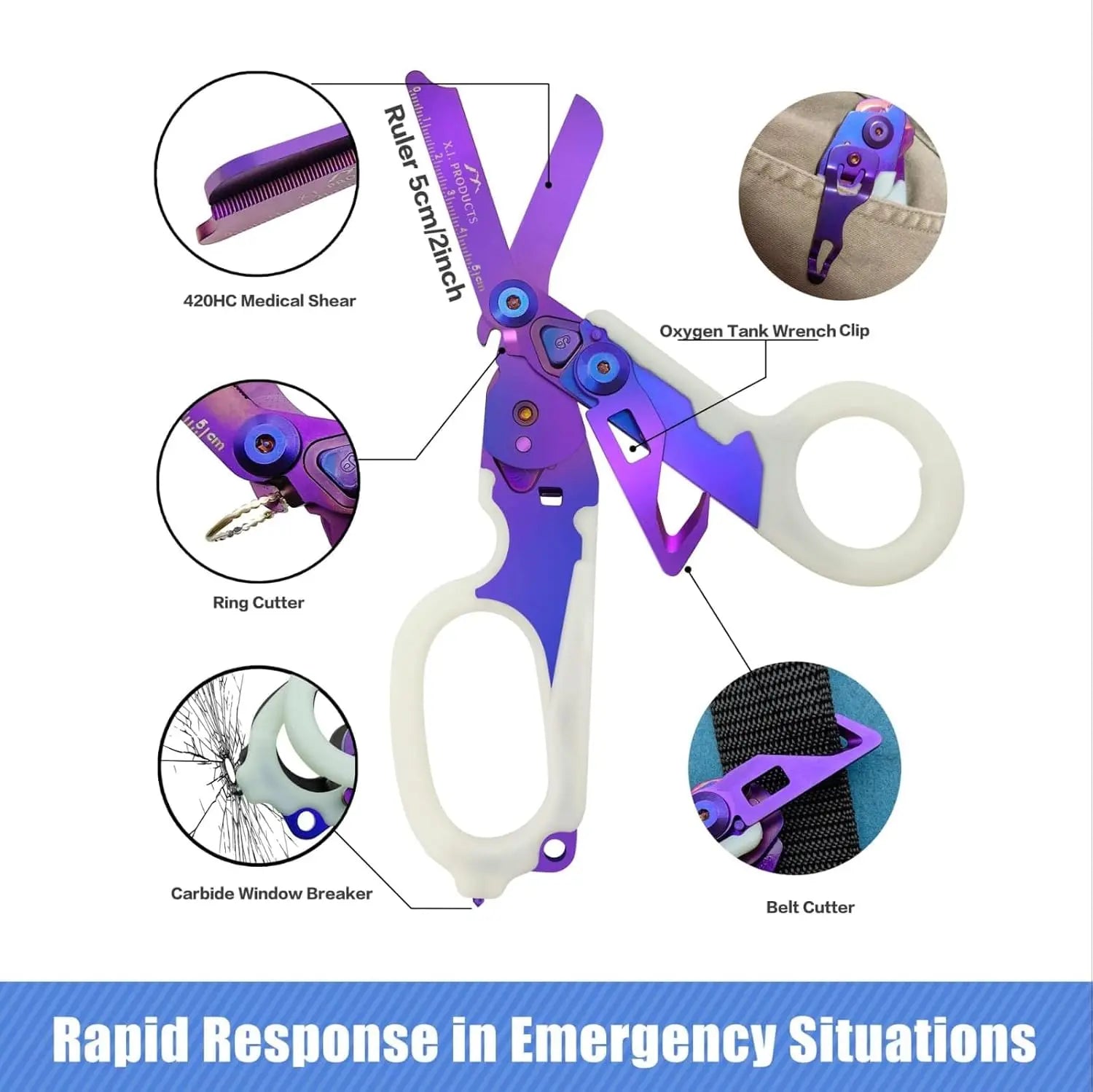 6-in-1 Trauma Shears (Purple Luminous) X.I. Products